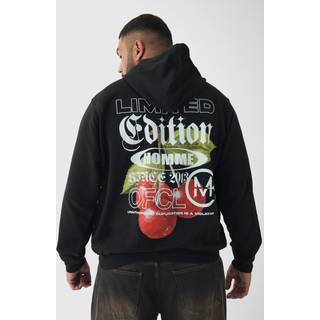 Mens Black Plus Cherry Graphic Back Print Oversized Hoodie