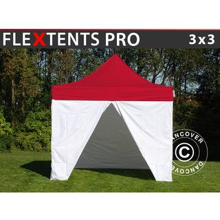 Foldetelt FleXtents Easy up pavillon® PRO, akutberedskabstelt, 3x3m, Rød/Hvid, inkl. 4 sidevægge