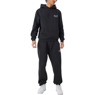 Mens Black Regular Fit Man Basic Hooded Tracksuit