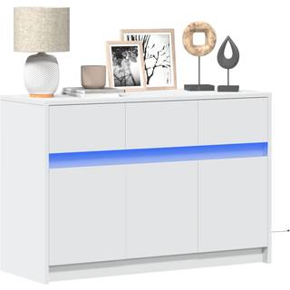 Tv-Bord Med Led-Lys 91X34X61 Cm Konstrueret Træ - Hvid