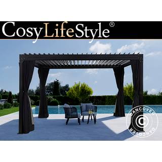 Bioklimatisk pergola pavillon /Havepavillon Monterey, 3x4m, m/sidevægge og myggenet, Sort