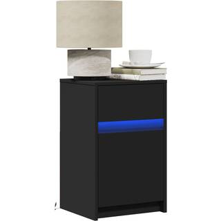 sengebord med LED-lys konstrueret træ sort