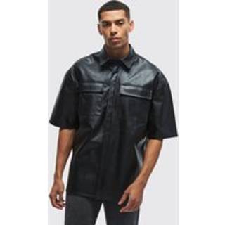 Mens Black PU Oversized Boxy Shirt
