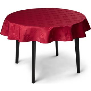 Rund juledug - Ø180 cm - Rød damask dug - Jacquardvævet juledug med julehjerter - Rød tekstildug - Dug til rundt bord