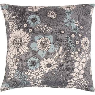 Pudebetræk 60x63 cm - Sort blomstret hovedpude betræk i polycotton - Borg Living