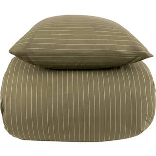 Dobbelt sengetøj 100% bomuld - 200x220 cm - Grøn stribet sengesæt - Nordstrand Home - Dynebetræk i 100% bomuld