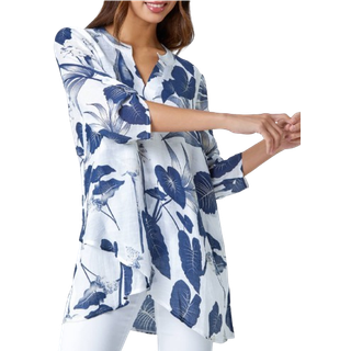 Roman Palm Print Wrap Hem Tunic Top40