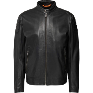 BOSS Orange Herren Lederjacke schwarz unifarben