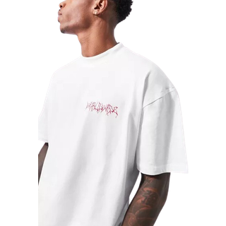 Mens White Oversized Extended Neck Graffiti T-shirt
