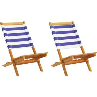 Havestole Massivt Akacietræ Og Stof Hvid - 2 / Blå og hvid