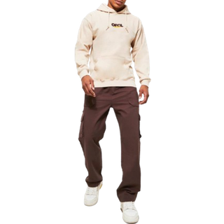 Mens Chocolate Elasticated Waist Relaxed Fit Buckle Cargo Trouser