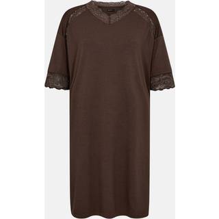 Kortærmet natkjole m. blonde | Bambusviskose | Brun