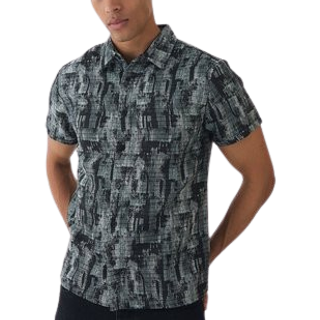 Mens Charcoal Short Sleeve Textured Jacquard Shirt