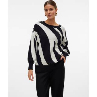 VERO MODA Vmnancy Ls O-neck Long Pullove Black Detail:w.birch Animal M
