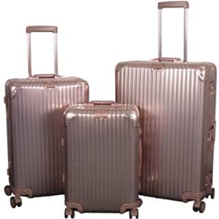 Aluminiums kufferter - 3 stk. Sæt - Luksuriøse rejsekufferter - Rosa-guld med TSA lås