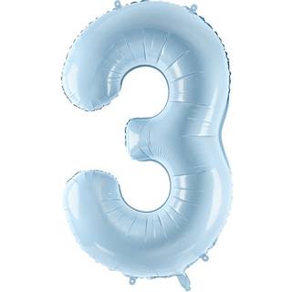 1 stk. Folieballon Pastel lyseblå tal 3 – 72 cm til luft/helium inkl. sugerør til fest