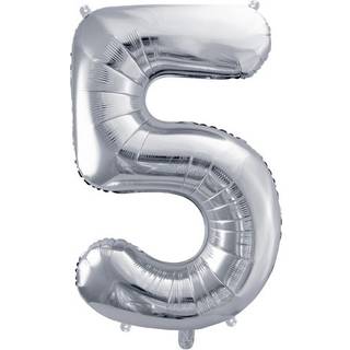 1 stk. Sølv folieballon tal "5" 72 cm til luft og helium inkl. sugerør til fest og dekoration