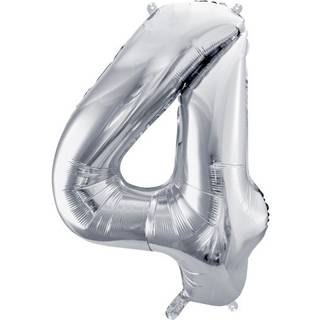 1 stk. Sølv metallic folieballon tal "4" på 72 cm inkl. sugerør til fødselsdage og jubilæer
