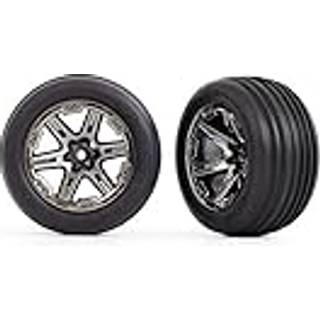 Traxxas - TRX3771R - Tires & wheels, assembled, glued (2.8") (RXT black chrome wheels, ribbed tires, foam inserts) (electric front) (2)