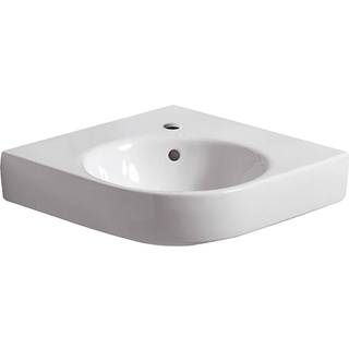 Geberit Renova Compact hjørnehåndvask: B=69.5cm, T=61.5cm, Hanehul=Midtpå, Overløb=Synlig, Hvid / KeraTect