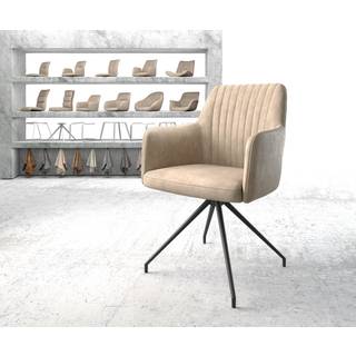 Esszimmerstuhl Greg-Flex Mikrofaser Beige Vintage Kreuzgestell konisch Schwarz Taschenfederkern - Beige, Schwarz