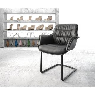 Freischwinger Kaira-Flex Echt-Leder Schwarz Freischwinger rund Schwarz - Schwarz, Schwarz