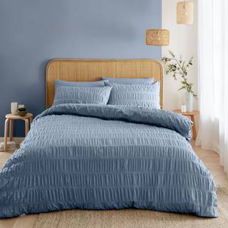 Catherine Lansfield Catherine Lansfield Chambray Blue Seersucker Easy Care Duvet Cover Set