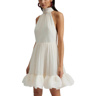 Malina Dress Fern Halterneck Ruffled Mini S - White - S