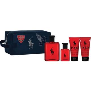 Ralph Lauren Polo Red Gavesæt 125ml EDT + 40ml EDT + 50ml Aftershave Balm + 50ml Hår og Krops Sæbe + Toilet Taske