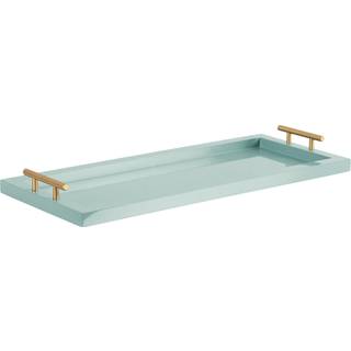 Kate og Laurel Halsey rektangel dekorativ smal bakke med guldmetalh?ndtag 24 x 10 bl? og guld moderne glam slank serveringsbakke med h?ndtag til