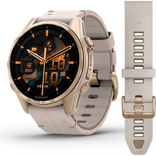 GARMIN Fenix 8S AMOLED Ø43 Sapphire, Soft gold med Fog Gray læderrem