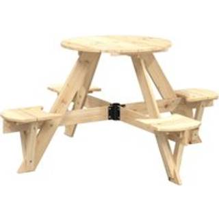 Picnicbord Til 4 Børn M. Parasolhul Rundt Massivt Grantræ - Naturfarvet