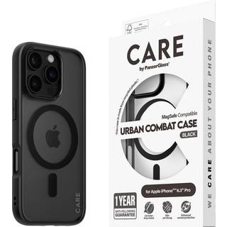 CARE by PanzerGlass iPhone 16 Pro FLAGSHIP Urban Combat Cover - MagSafe Kompatibel - Transparent / Black Frame