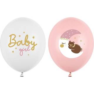 50 stk. Balloner 30 cm baby girl pastel lyserød/hvid tryk – Perfekt til babyshower