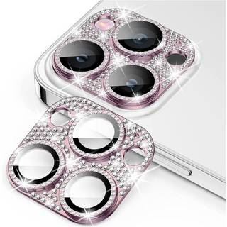 iPhone 16 Pro / 16 Pro Max Enkay Glasbeskyttelse til Kameralinse m. Rhinsten - Pink