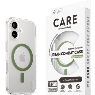 CARE by PanzerGlass iPhone 16 FLAGSHIP Urban Combat Cover - MagSafe Kompatibel - Transparent / Piquant Green