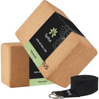 Syntus Cork Yoga Blocks and Yoga Strap Set 2 Natural Cork Soft-Slip Yoga Blocks 9? 6? 4 tommer 8ft metal D-ringest