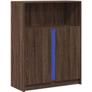 skab med LED-lys 77x34x100 cm konstrueret træ brun egetræ