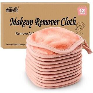 Homexcel Makeup Remover Cloth 12 Pack genanvendelige puder vaskbar ultra blød ansigtsrensningsklude til alle hudtyper 5 x 5 i lyserød