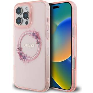 iPhone 16 Pro Guess IML Flowers Wreath Cover - MagSafe-kompatibel - pink