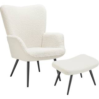 Lænestol hygge - Med skammel,Bouclé creme/sort
