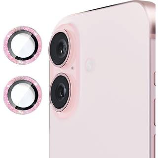 Kameralinse Beskyttelse m. Rhinsten til iPhone 16 / 16 Plus - Pink