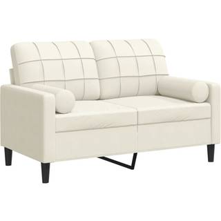 2-personers sofa med pyntepuder 120 cm velour cremefarvet