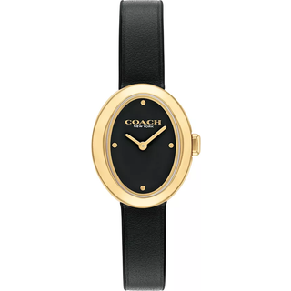 Coach Gold Sammy Oval Black Leather Watch - Gold