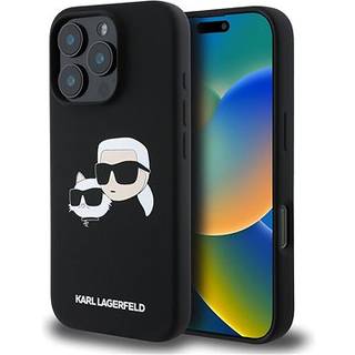 iPhone 16 Pro Karl Lagerfeld Double Heads MagSafe cover i flydende silikone - sort