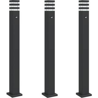 Udendørs Standerlamper 3 Stk. Med Sensor 110 Cm Aluminium Sort