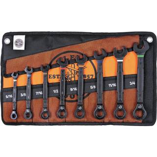 Klein Tools 69408g Ratcheting-kombinationsnøgle Set SAE 5/16 til 3/4 tommer 90-tandstållegering med skumpose 8-delt
