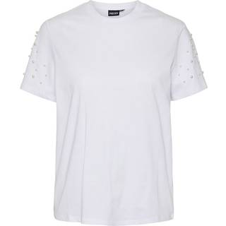 PIECES dame t-shirt PCRINE - Bright White PEARL ON SLEEVE - XS