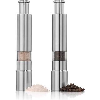 Salt og peberkv?rnes?t med 2 rustfrit st?l pushknappen Moderne design tommelfinger til sort peber havsalt og Himalaya salt krydderi og salt