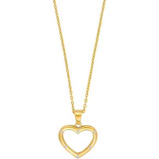 Siersbøl 8kt. Guld vedhæng hjerte med cubic zirkonia inkl. forgyldt kæde